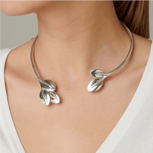 NWT Uno de 50 Helena Leaf Silver Collar Necklace - Picture 2 of 14